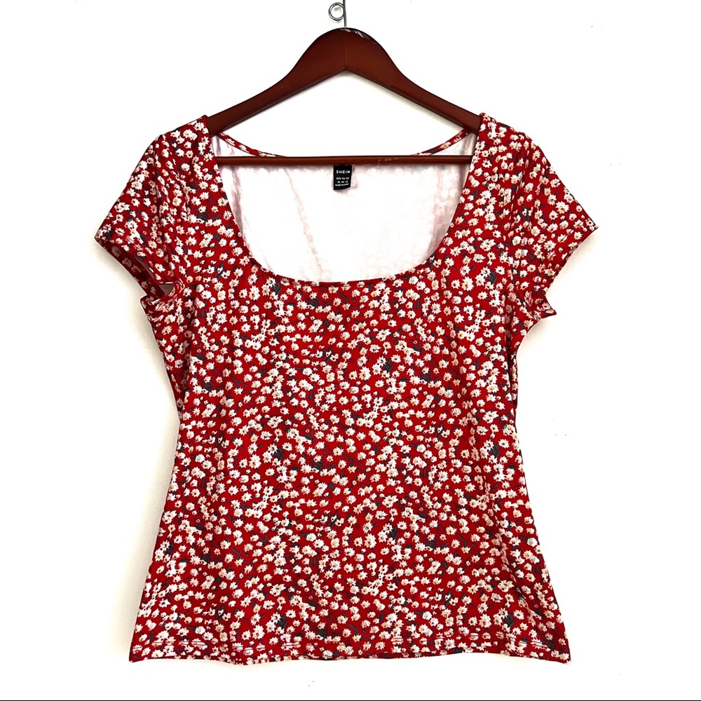 Shein Red Ditzy Floral Top XL